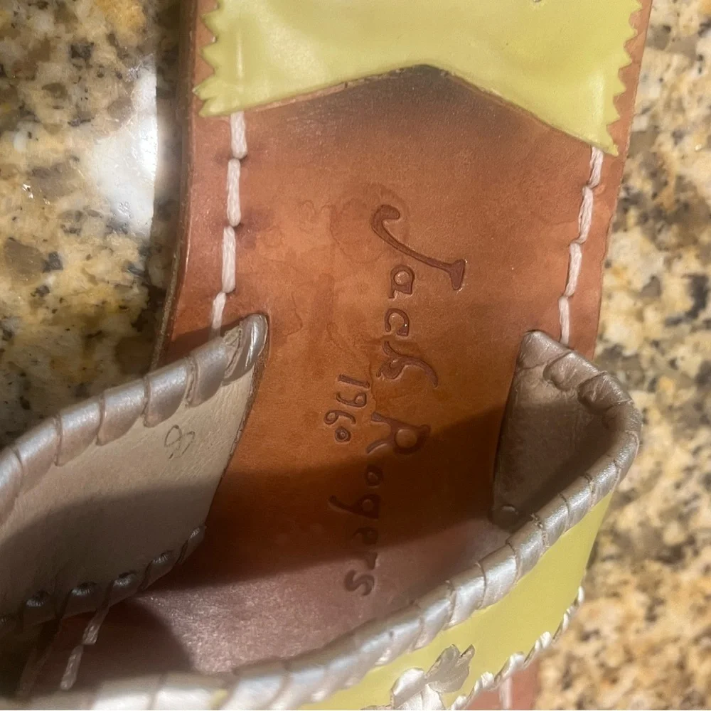 Jack Rogers Hamptons Sandals Yellow/ Green Leather Woman’s 8 Flats Sandals